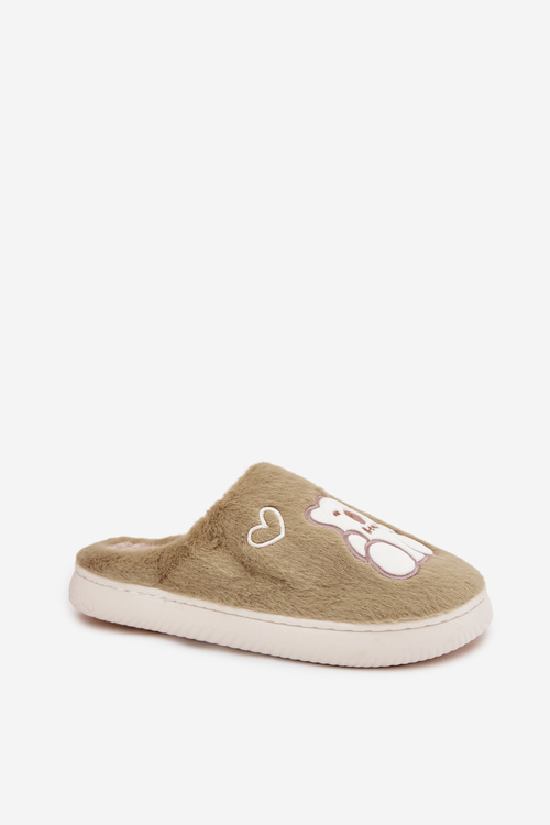 Furry Slippers With Bear Green Noralie