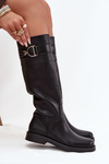 Women's Flat Heeled Boots with Decorative Detail Black Arvessa