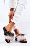 Slippers With Natural Fur Black and white Naturis