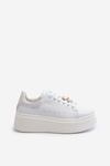 Women's Leather Platform Sneakers With Teddy Bear White Vinceza 66641