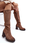 Women's Chunky Heel Boots with Padded Dark Beige Alzeta