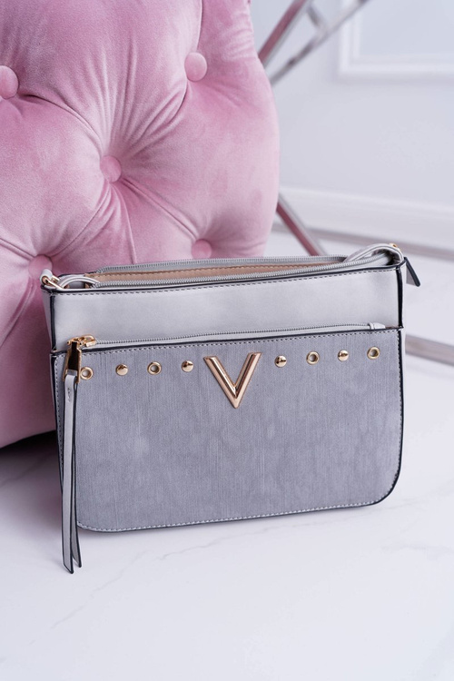 Women's Shoulder Handbag Grey Golden Letter V
