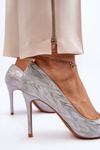 Silver Glitter Embellished Pumps Klonisa