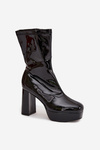 Patent leather women's ankle boots on platform and wedge heel black Calvessa