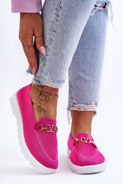 Tenisówki Damskie Wsuwane Slip-On Ozdoba Fuksja Alena JY301