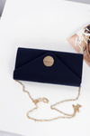 Women's Clutch Bag Suede Gold Chain Navy Blue