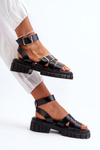 Women's Black Eco Leather Sandals with Straps Eladira