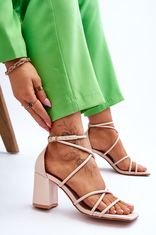 Leather Fashionable Women's Sandals Heels Beige Primma