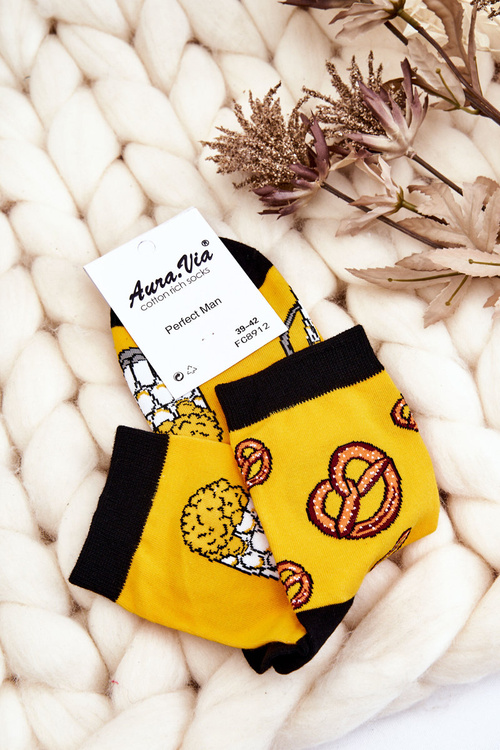 Men's Funny Socks Unmatched Beer And Pretzels Yellow