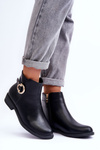 Leather Ankle Boots with Flat Heel Black Meronei 