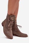 Zazoo 2955 Suede Work Boots With Gold Detail On Tongue Dark Beige