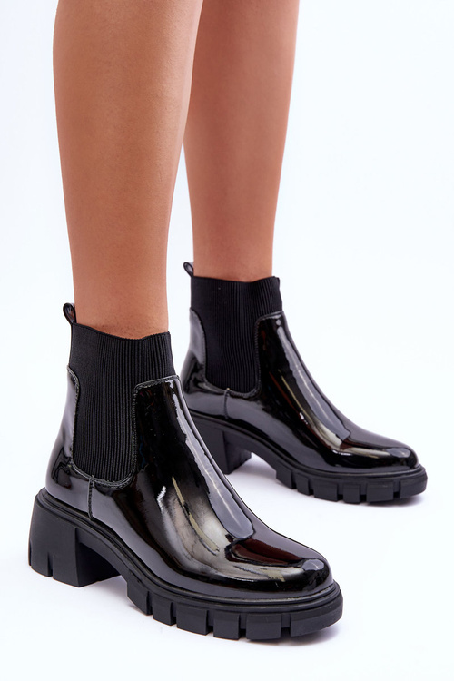 Women's Lacquered Ankle Boots Black Cirie
