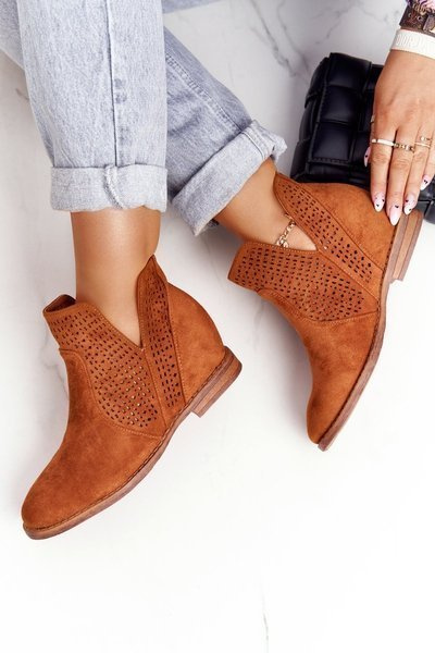 Ażurowe Botki Na Koturnie S.Barski Camel