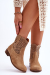 Women's Suede Openwork Boots Leski Shoes 3301 Beige