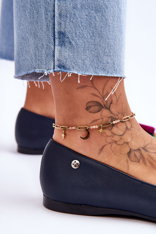 Leather Ballerinas With Fringes Maciejka 04016-17 Navy