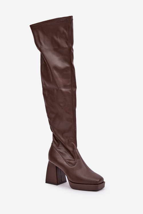 Fitted knee-high heeled boots dark brown Sanniraen