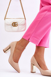 Classic Suede Pumps On A Decorative Heel Beige Elizabeth 