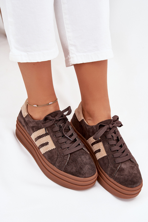 Damskie Sneakersy Na Platformie Zamszowe Czekoladowe Eldira