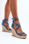 Denim Wedge Sandals with Woven Detail Blue Salthe