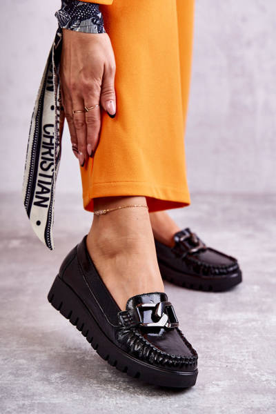 Women's Leather Loafers On Platform Black Venesia