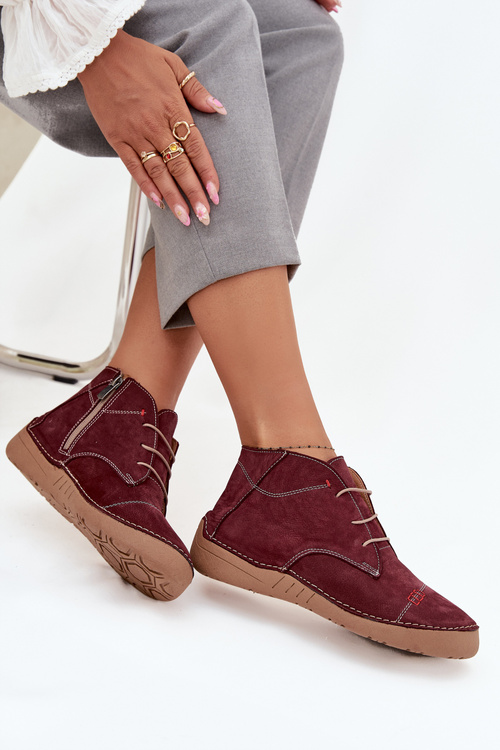 Leather Women's Loafers with Stitching and Zipper Artiker 57C2116 Burgundy