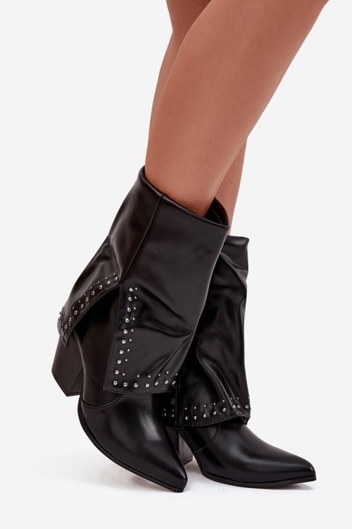 Cowboy Boots With Turned Shaft And Embellishment Insulated Black Inessia