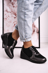 Women’s Leather Wedge Sneakers Black Silver Roxette