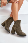 Warm Women's Ankle Boots on Heel Eco Suede Dark Green Saivia