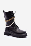 Leather High Boots With Chain Black Nameer