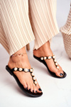 Women's Rubber Pearls Black Flip-Flops Edith