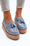 Women's Platform Moccasins with Fringes Blue Mialani