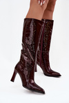 Leather Lacquered Women's Boots Heeled Lined D&A CR52-716 Burgundy
