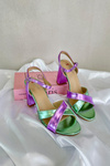 Eco Leather Sandals with Chunky Heel Purple Abilica