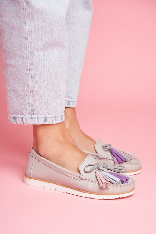 Women's Leather Moccasins Grey Bebbo