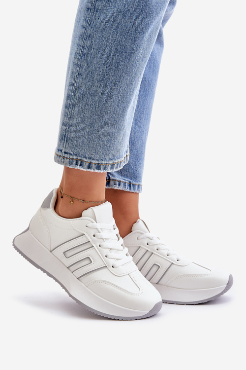 Buty Sportowe Sneakersy Platforma Biało-Szare Thari