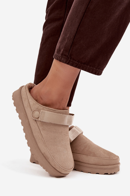 Women's Slippers Insulated With Fur On Platform Beige Azida