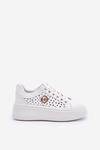 Sneakersy Damskie Ażurowe Ze Złotą Ozdobą Białe Cassildi