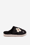 Furry slippers with flowers Black Selinne