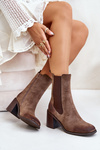 Women's Ankle Boots On Block Heel Made Of Eco Suede Brown Naorita