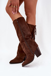 Women's Cowboy Boots With Fringes On A Heel Brown Tivara