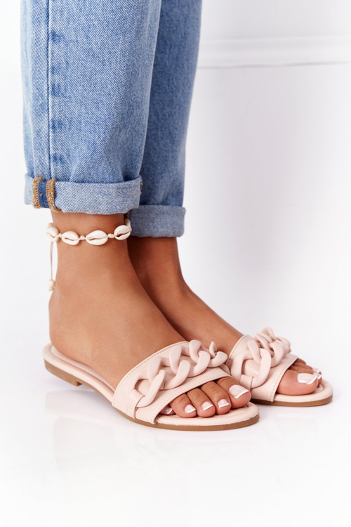 Leather Slippers With A Chain Beige Step By Step