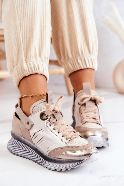 Women's Leather Maciejka 04916-19 Beige Sneakers