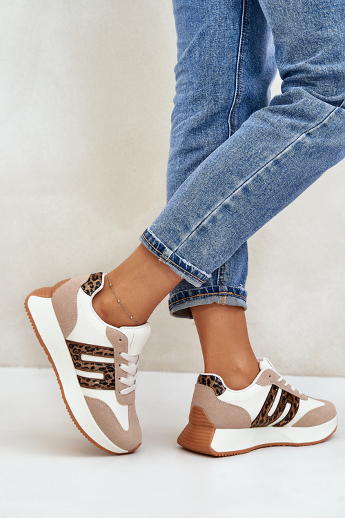Buty Sportowe Sneakersy Platforma Panterka Beżowe Thari