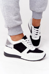 Skórzane Sneakersy Na Koturnie S.Barski Czarno-Białe