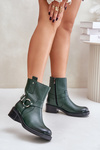 Zazoo 60480 Leather Ankle Boots With Low Heel Insulated Dark Green