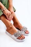 Women's Slippers On The Platform With Ornaments Silver Almina