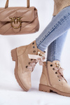 Suede insulated boots with a zipper with pearls beige Raiso