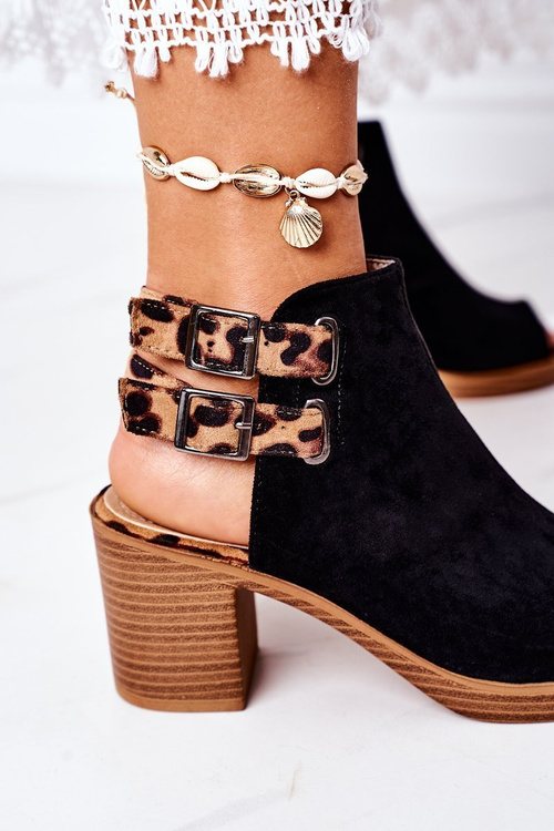 Suede Sandals On A Block Heel Lu Boo Black Leopard