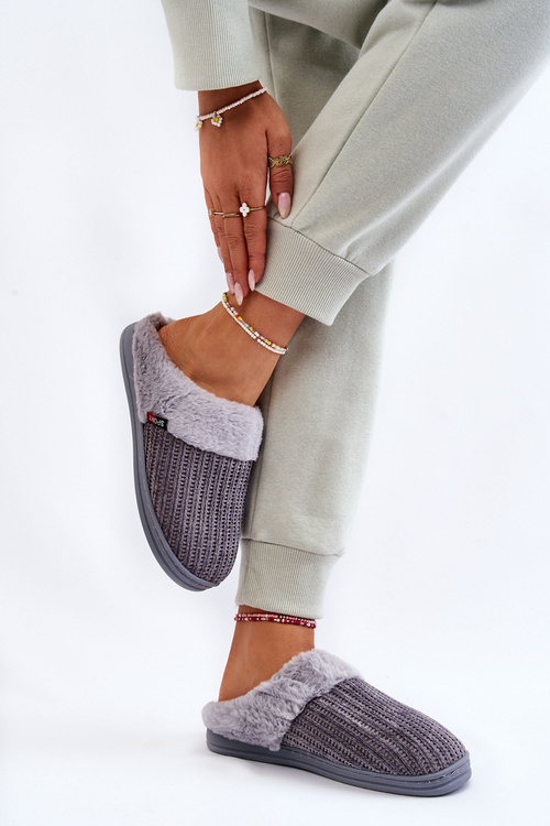 Papcie Damskie Ocieplane Wsuwane Futerko Szare Leriss