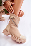 Botki Modne Damskie Zamsz Suwak Beżowe Kandell